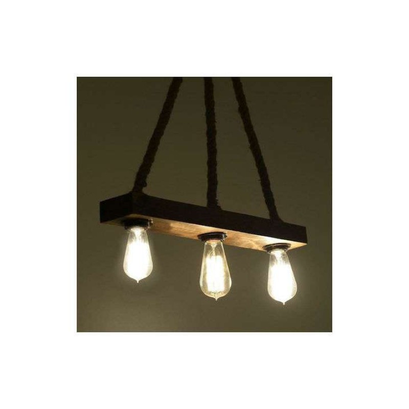 Φωτιστικό οροφής ξύλινο 3φωτο με σχοινί