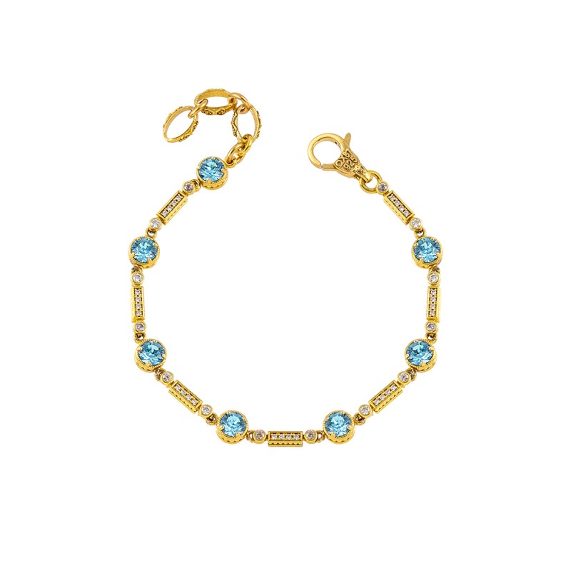 Βραχιόλι ασημένιο επίχρυσο με κρύσταλλα Swarovski μπλε και ζιργκόν