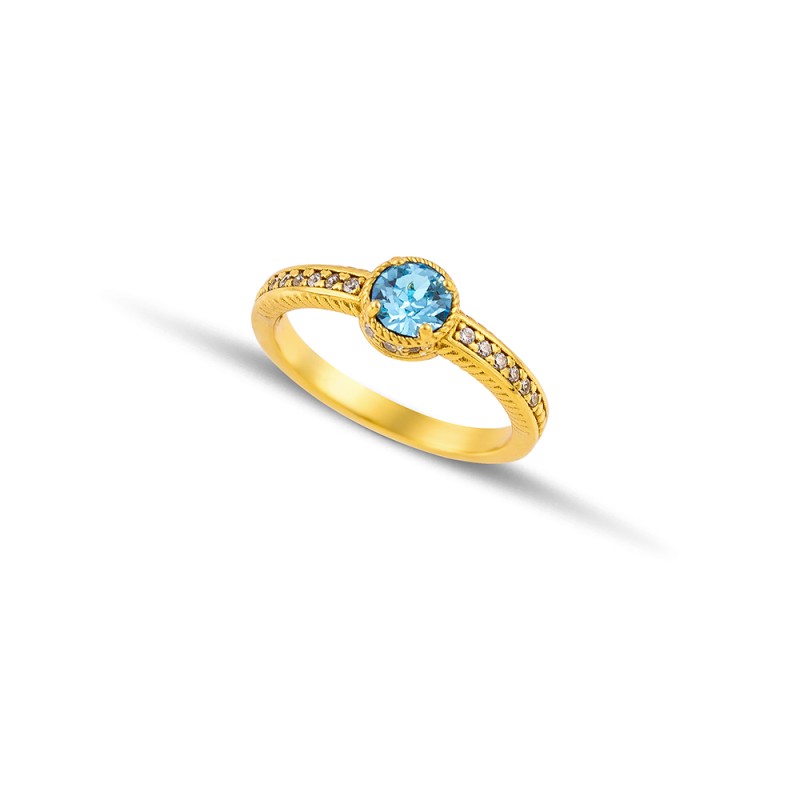 Δαχτυλίδι επίχρυσο με σταγόνα Swarovski μπλε και ζιργκόν