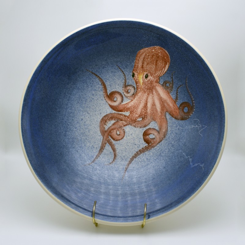 Σκουτέλι λευκός πηλός με χταπόδι σε μπλε φόντο