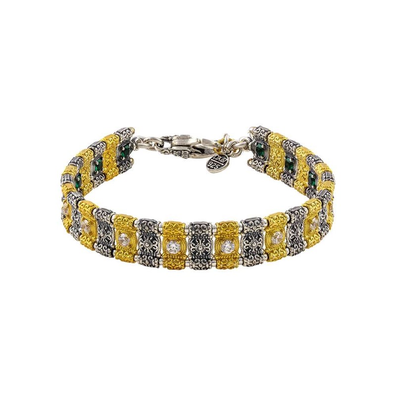 Βραχιόλι ασημένιο με επίχρυσα στοιχεία με ζιργκόν και μπλε τοπάζ