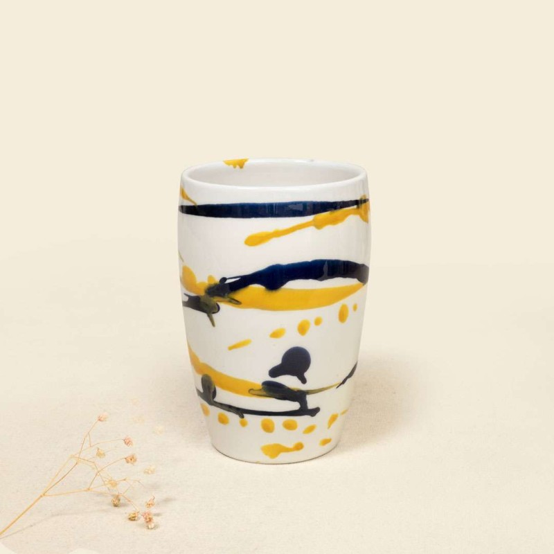 Ποτήρι μεγάλο κεραμικό Free style μπλε-κίτρινο