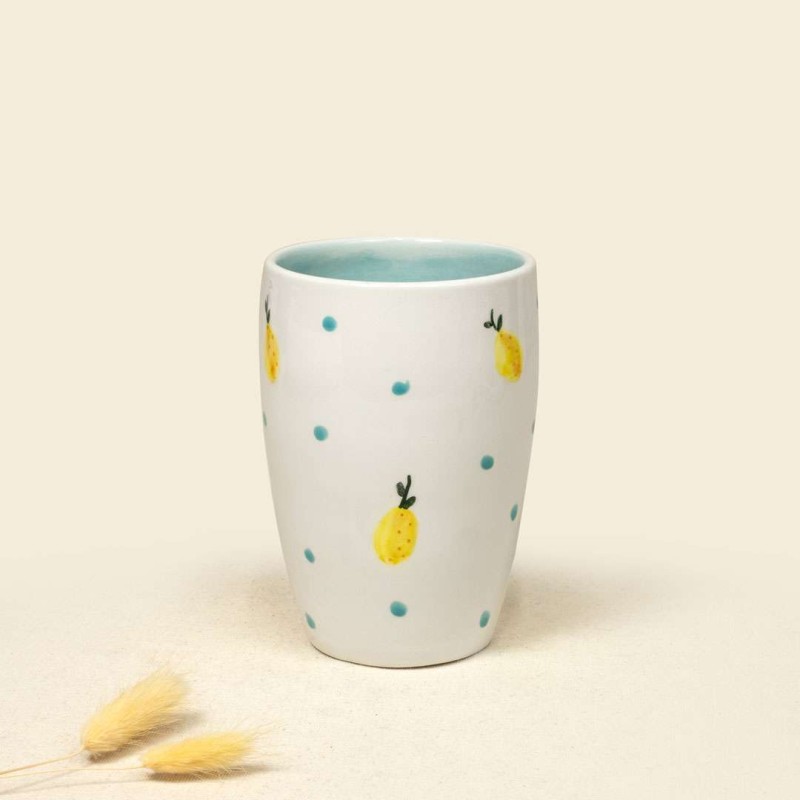 Ποτήρι μεγάλο κεραμικό με λεμόνια