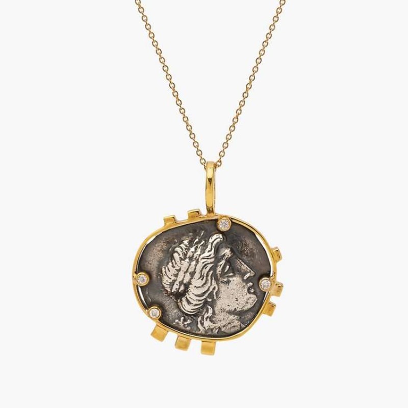 Μενταγιόν 14K χρυσού με αρχαίο ελληνικό νόμισμα & διαμάντια