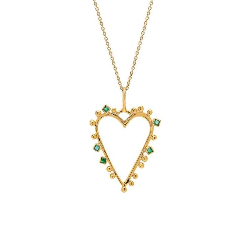 Μενταγιόν καρδιά 14K χρυσού με σμαράγδια