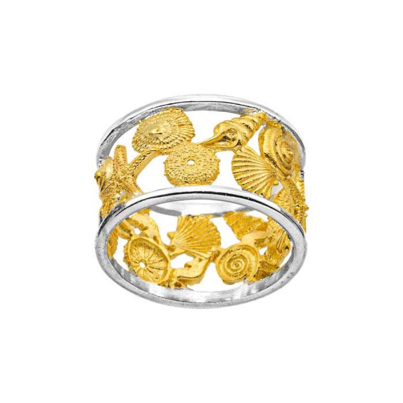 Δαχτυλίδι ασημένιο με επίχρυσα στοιχεία της θάλασσας