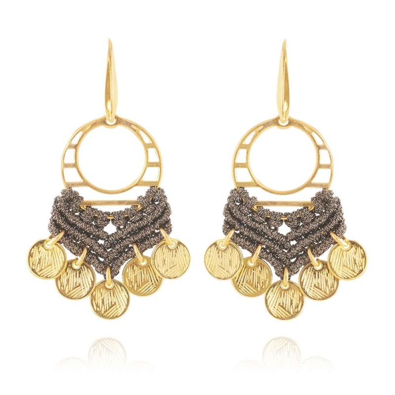 Σκουλαρίκια με μακραμέ και φλουριά