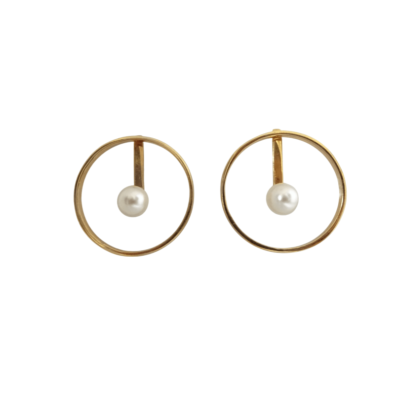 Σκουλαρίκια ορείχαλκου κρεμαστά χρυσός κύκλος με μαργαριτάρι