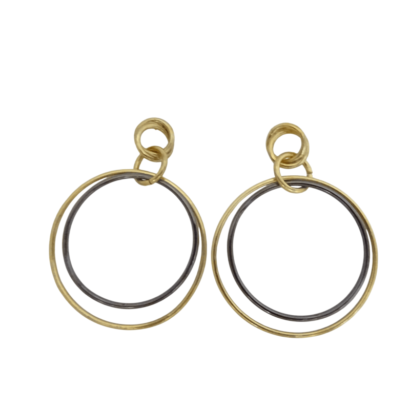 Σκουλαρίκια ορείχαλκου κρεμαστά με διπλούς κρίκους δίχρωμους
