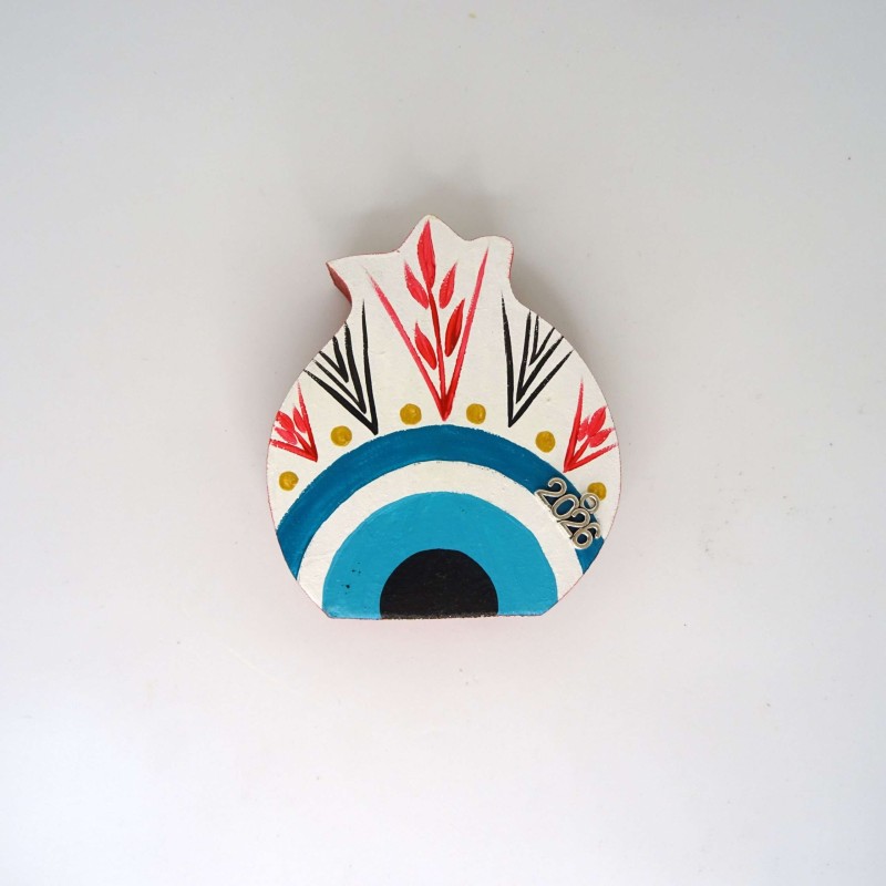 Γούρι 2026: Επιτραπέζιο ξύλινο χρωματιστό ρόδι με μάτι