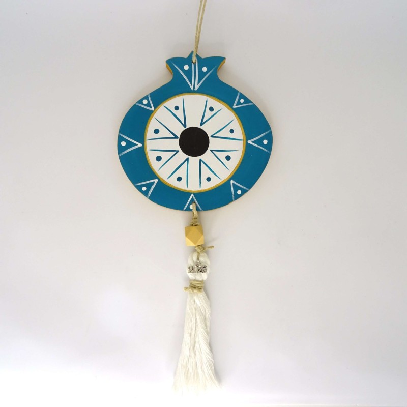 Γούρι 2026: Κρεμαστό ξύλινο ρόδι με μάτι