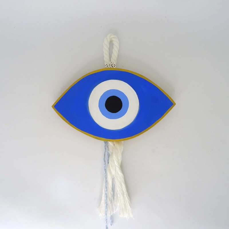 Γούρι 2026: Κρεμαστό ξύλινο μάτι μπλε