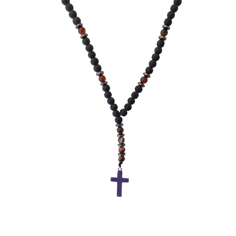 Κολιέ με μαύρο όνυχα και αχάτη με σταυρό