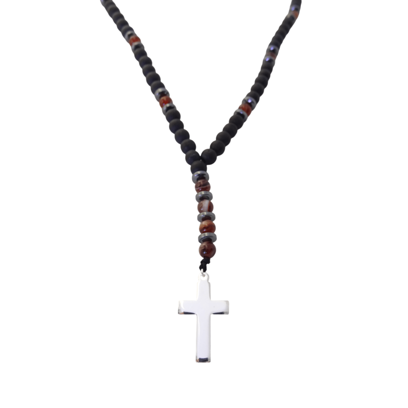 Κολιέ με μαύρο όνυχα και αχάτη με σταυρό