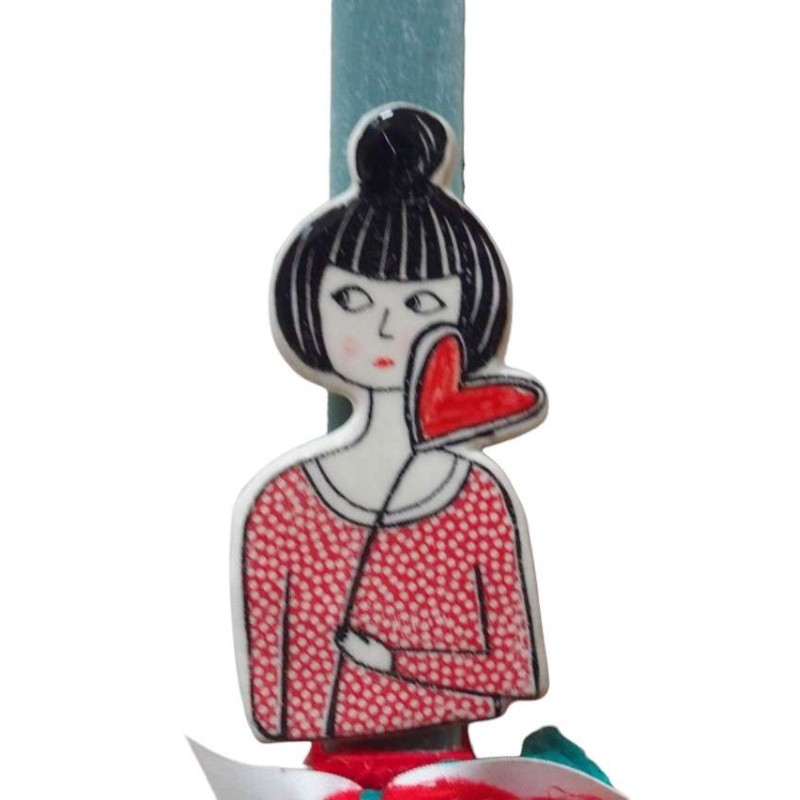 Λαμπάδα με κεραμική καρφίτσα με γυναικεία φιγούρα