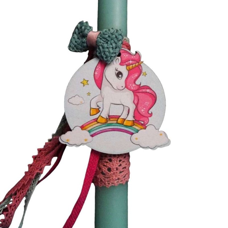 Λαμπάδα με μονόκερο και ξύλινη βάση