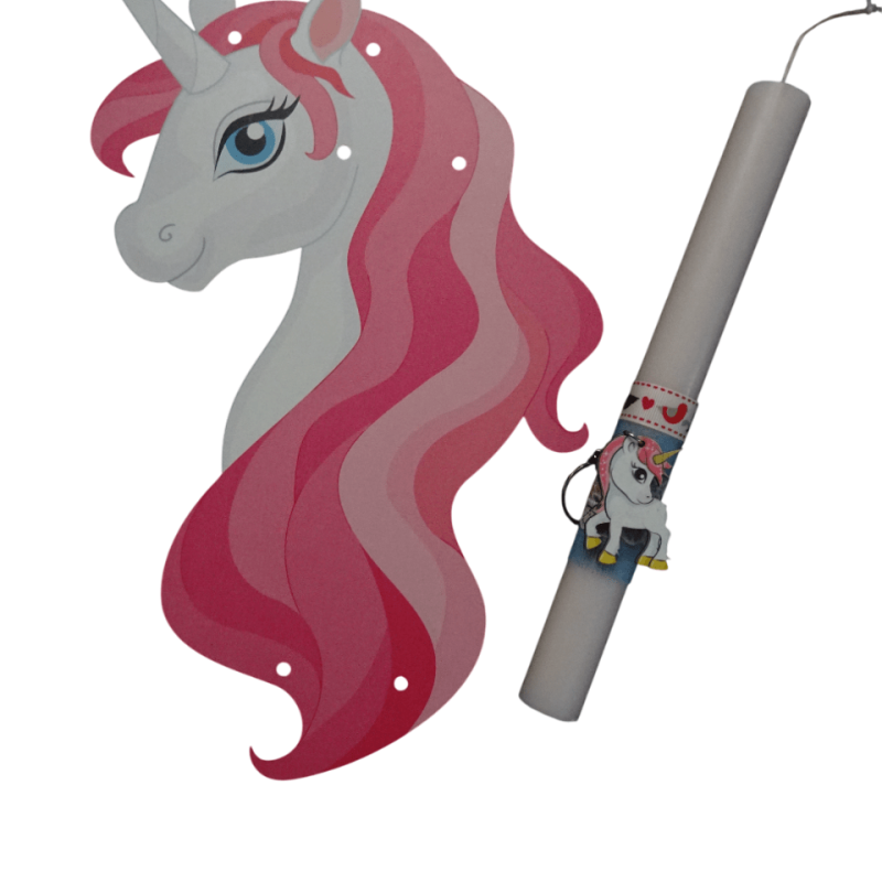 Λαμπάδα με μπρελόκ μονόκερο και ξύλινη βάση