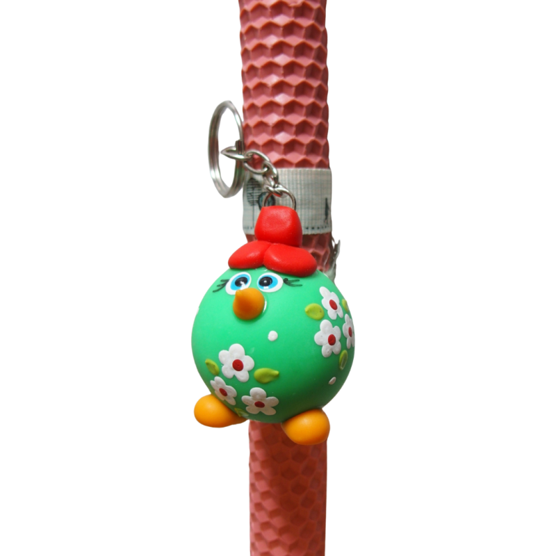 Λαμπάδα από ροζ κηρήθρα με μπρελόκ κότα