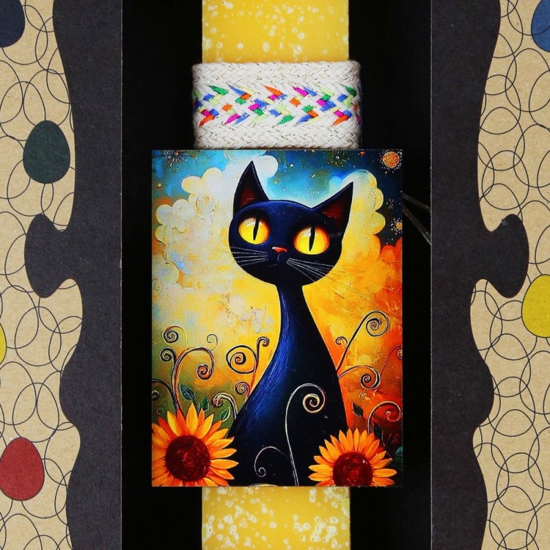 Λαμπάδα Μαγνητάκι pet - Γάτα με ηλιοτρόπια