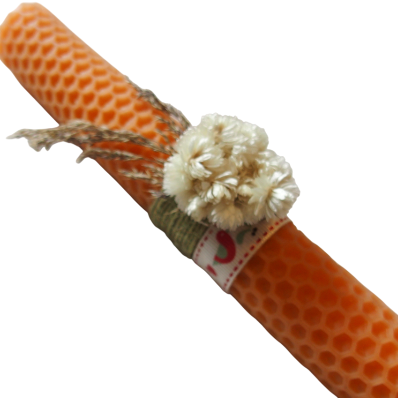 Λαμπάδα από πορτοκαλί κηρήθρα με ελίχρυσο