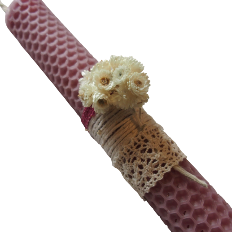 Λαμπάδα από μωβ κηρήθρα με ελίχρυσο