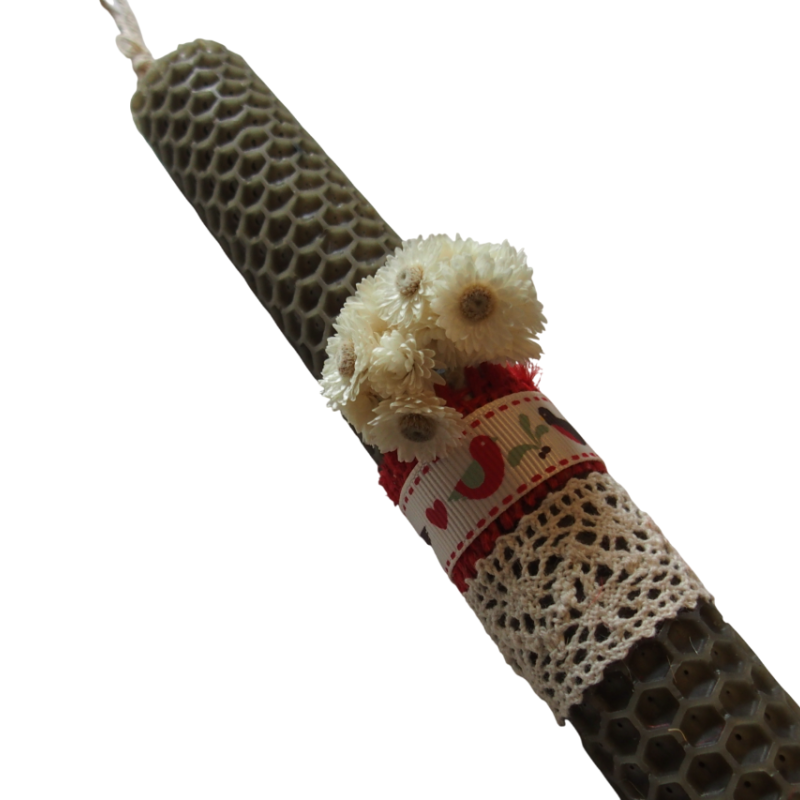 Λαμπάδα από πράσινη κηρήθρα με ελίχρυσο