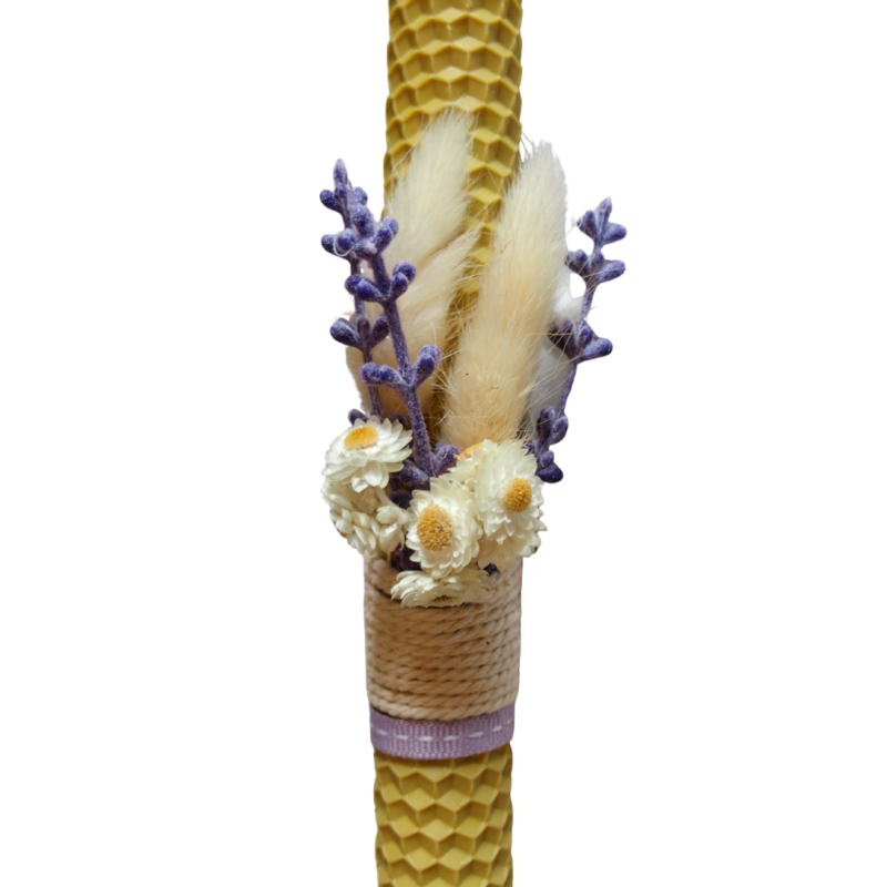 Λαμπάδα από μουσταρδί κηρήθρα με αποξηραμένα λουλούδια