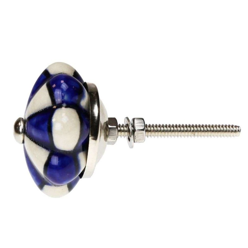 Πόμολο κεραμικό καρέ μπλε-λευκό