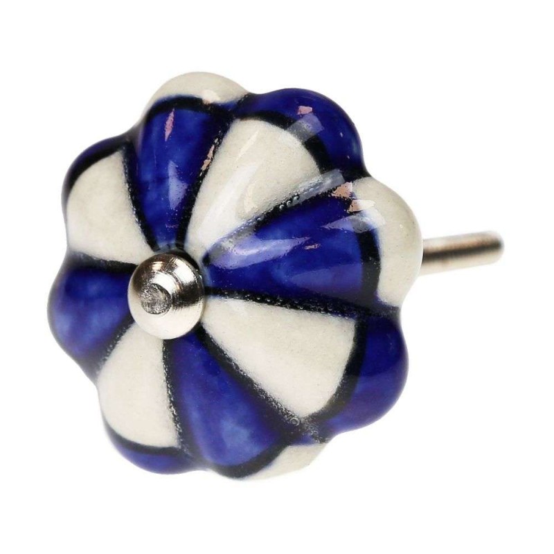 Πόμολο κεραμικό καρέ μπλε-λευκό