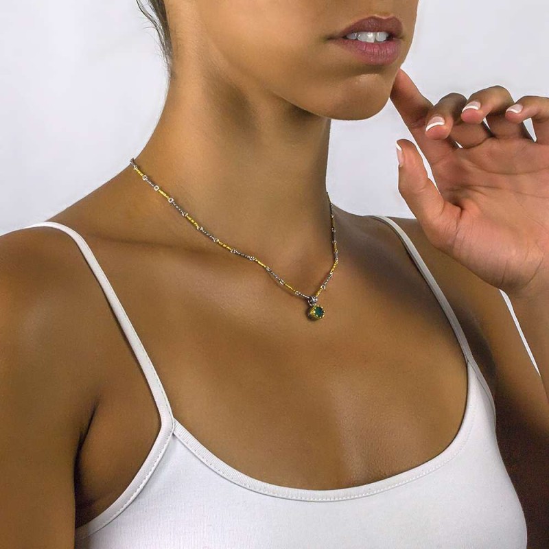 Μενταγιόν Ασημένιο με Δίχρωμη Αλυσίδα με Swarovski