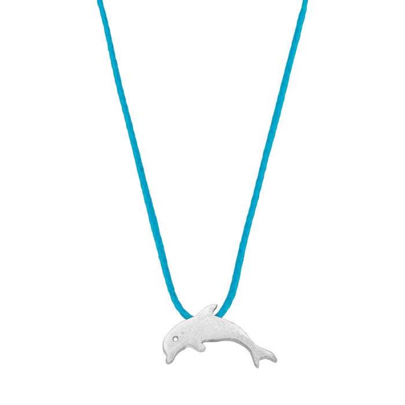 Κολιέ με ασημένιο δελφίνι σε γαλάζιο κορδόνι