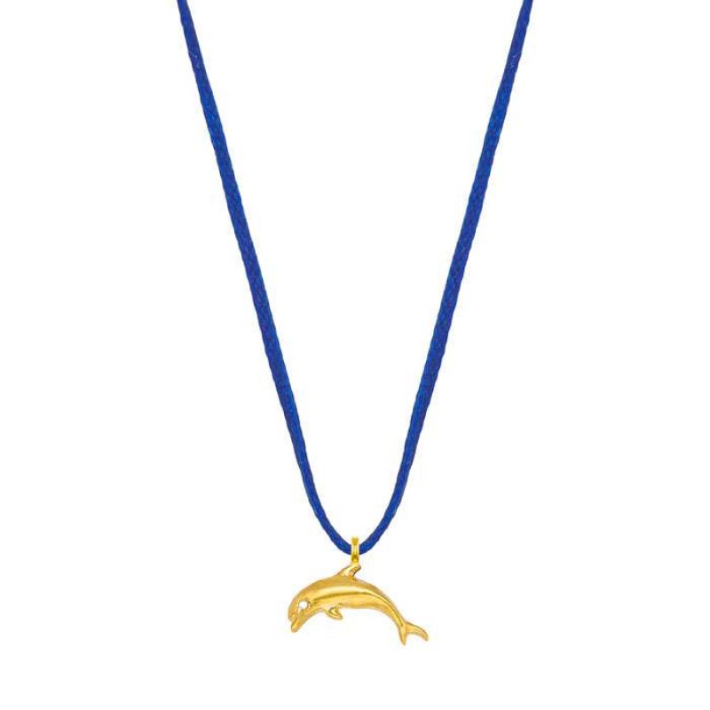 Κολιέ με επίχρυσο δελφίνι σε μπλε κορδόνι