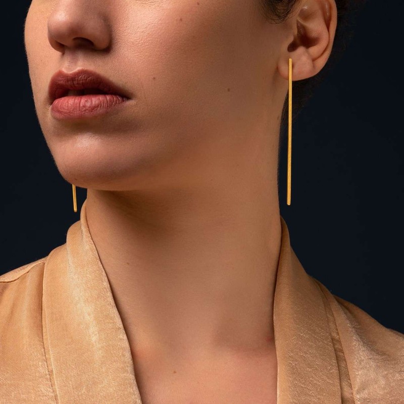 Σκουλαρίκια μακριά γραμμές επίχρυσα