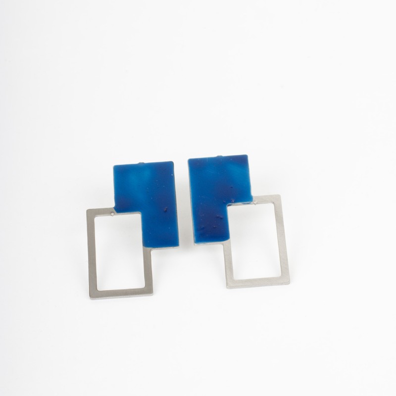 Σκουλαρίκια Square to Square Ασημί Μπλε