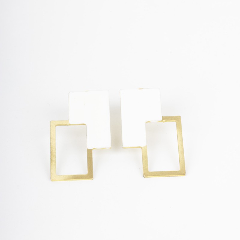 Σκουλαρίκια Square to Square Χρυσά Λευκά