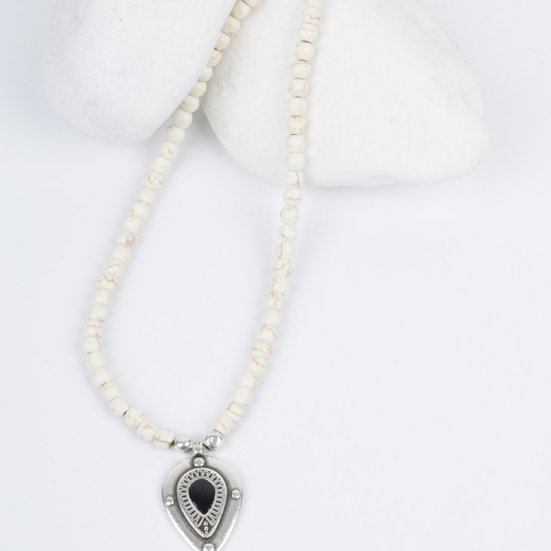 Κολιέ Boho Drop Λευκό Ασημί