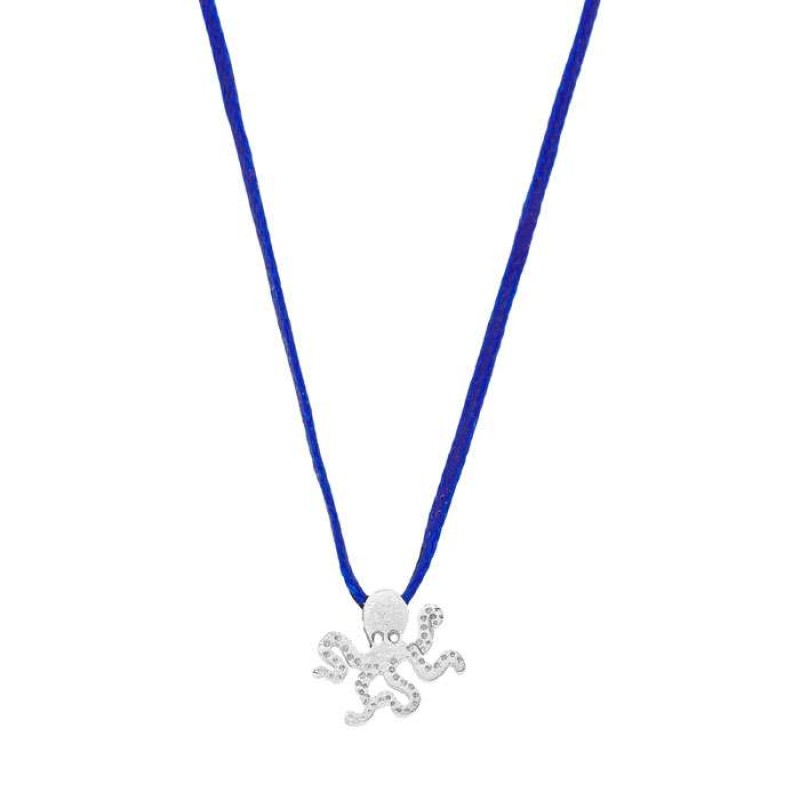 Κολιέ με ασημένιο χταπόδι σε μπλε κορδόνι