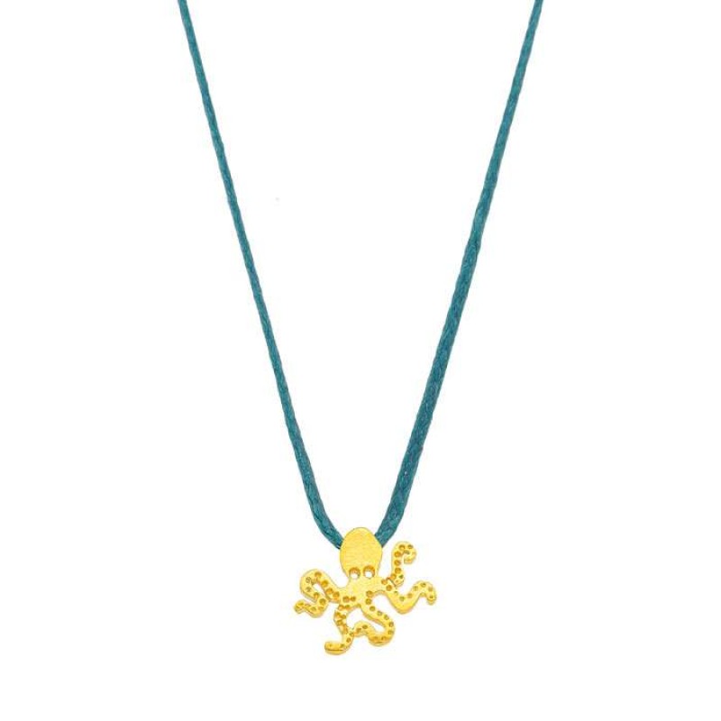 Κολιέ με επίχρυσο χταπόδι σε μπλε κορδόνι