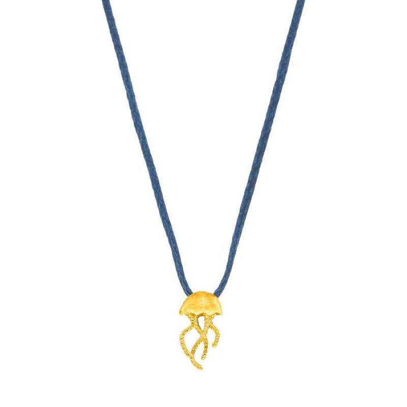 Κολιέ με επίχρυση μέδουσα σε μπλε κορδόνι