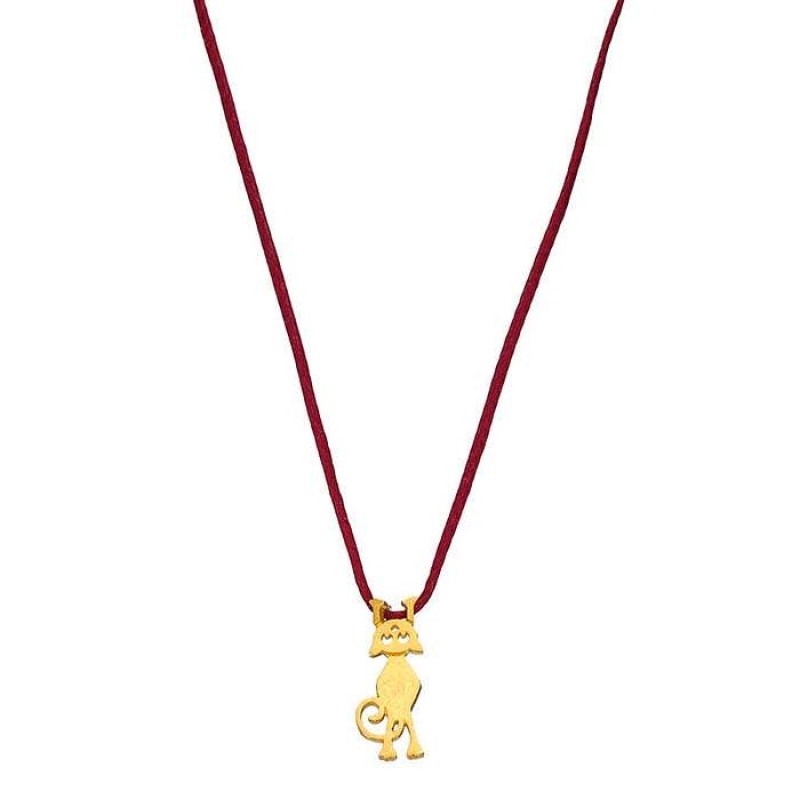 Κολιέ με επίχρυση γάτα σε κόκκινο κορδόνι