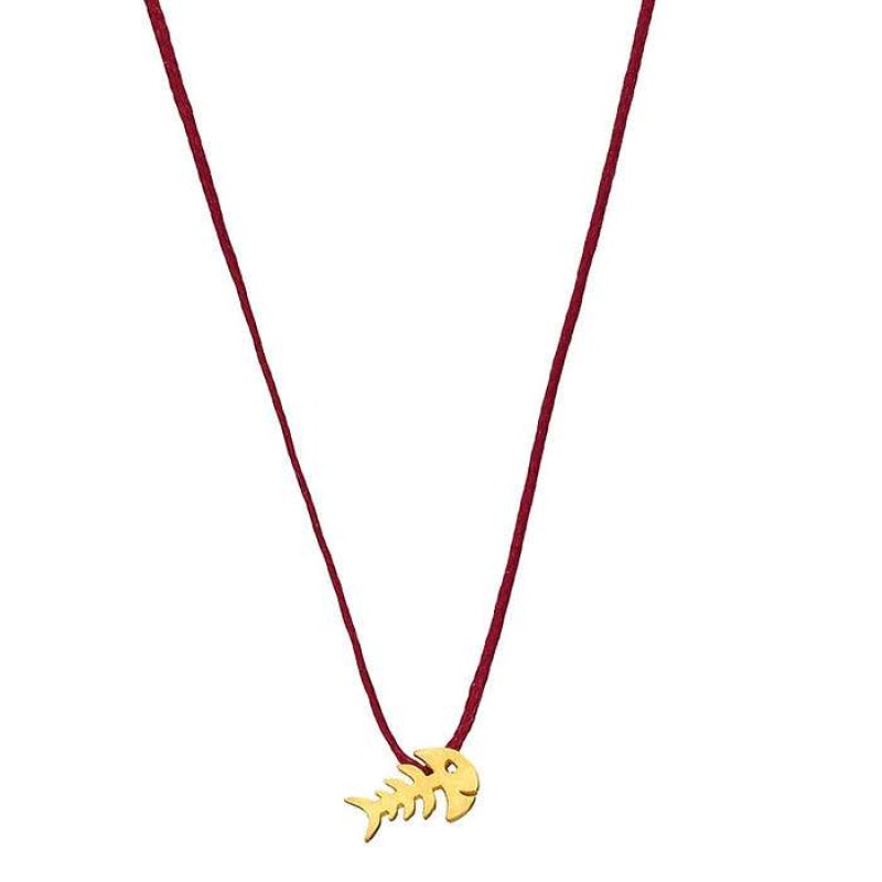 Κολιέ με επίχρυσο ψαροκόκκαλο σε κόκκινο κορδόνι