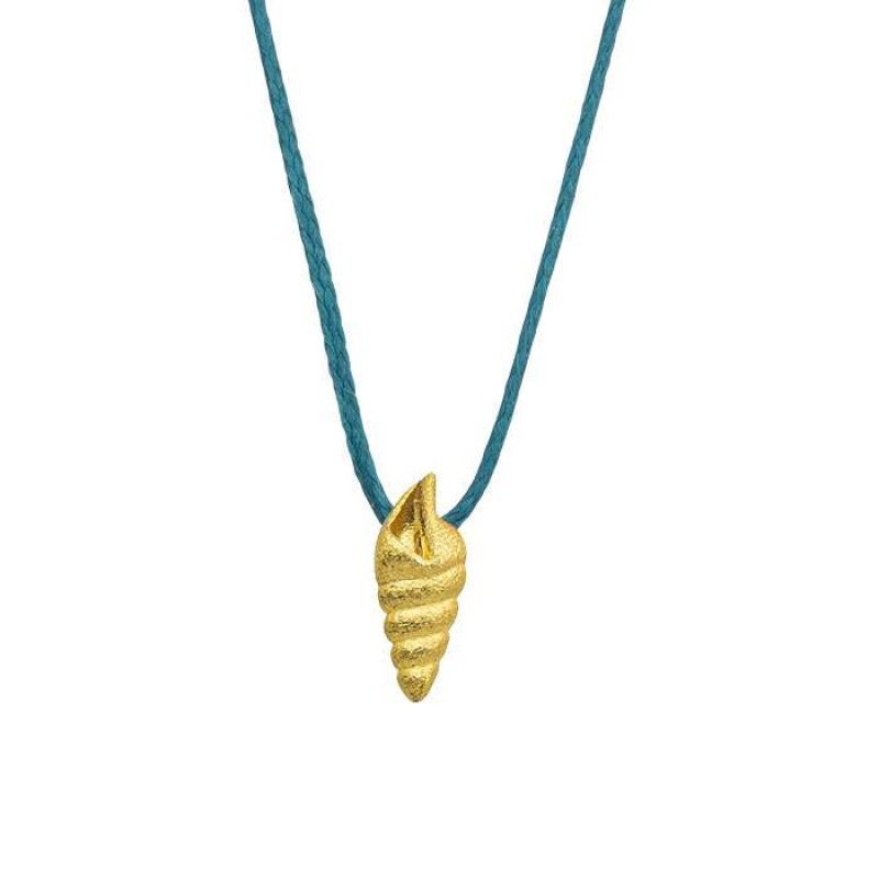 Κολιέ με επίχρυσο κοχύλι σε μπλε κορδόνι