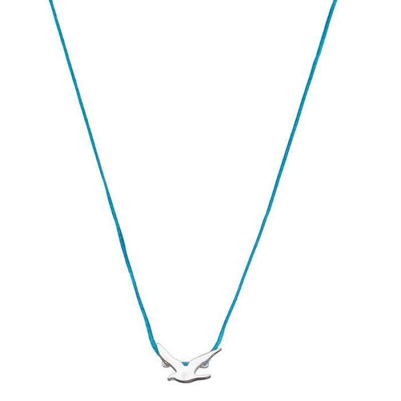 Κολιέ με ασημένιο γλάρο σε γαλάζιο κορδόνι