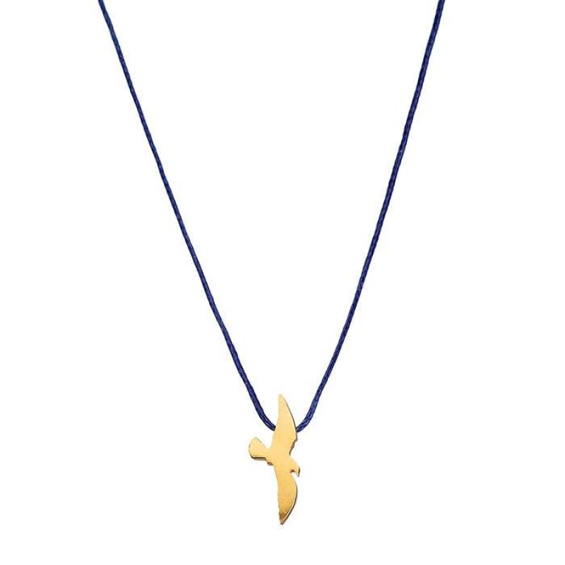 Κολιέ με επίχρυσο γλάρο σε μπλε κορδόνι