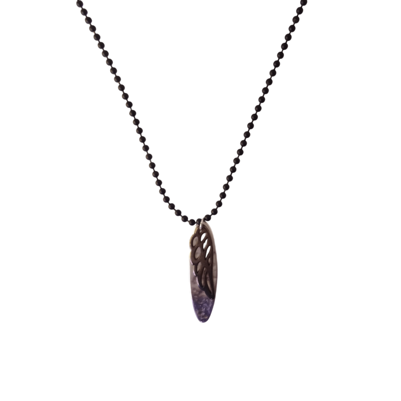 Κολιέ μακρύ με φτερό σε αλυσίδα με μπίλιες