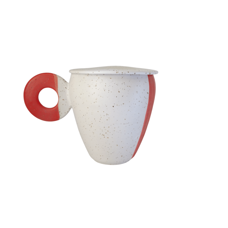 Κεραμική κούπα λευκή-κόκκινη με καπάκι