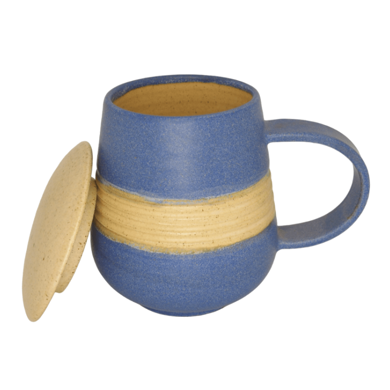 Κεραμική κούπα μπλε-εκρού με καπάκι