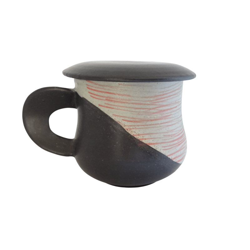 Κεραμική κούπα μαύρη-γκρι με πινελιές και καπάκι