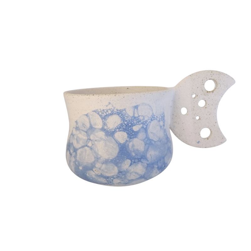 Κεραμική κούπα μπλε-λευκή με χερούλι φεγγάρι