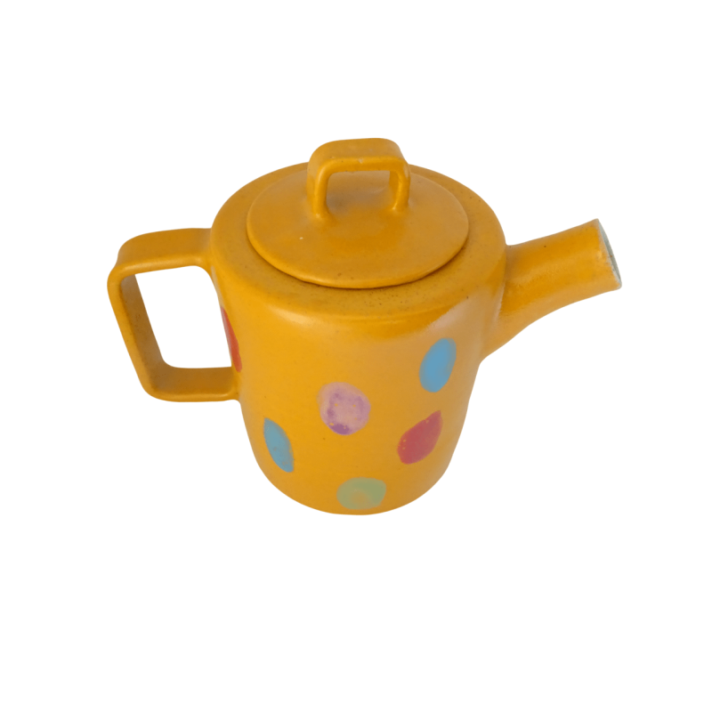 Κεραμική τσαγιέρα κίτρινη με πολύχρωμες βούλες